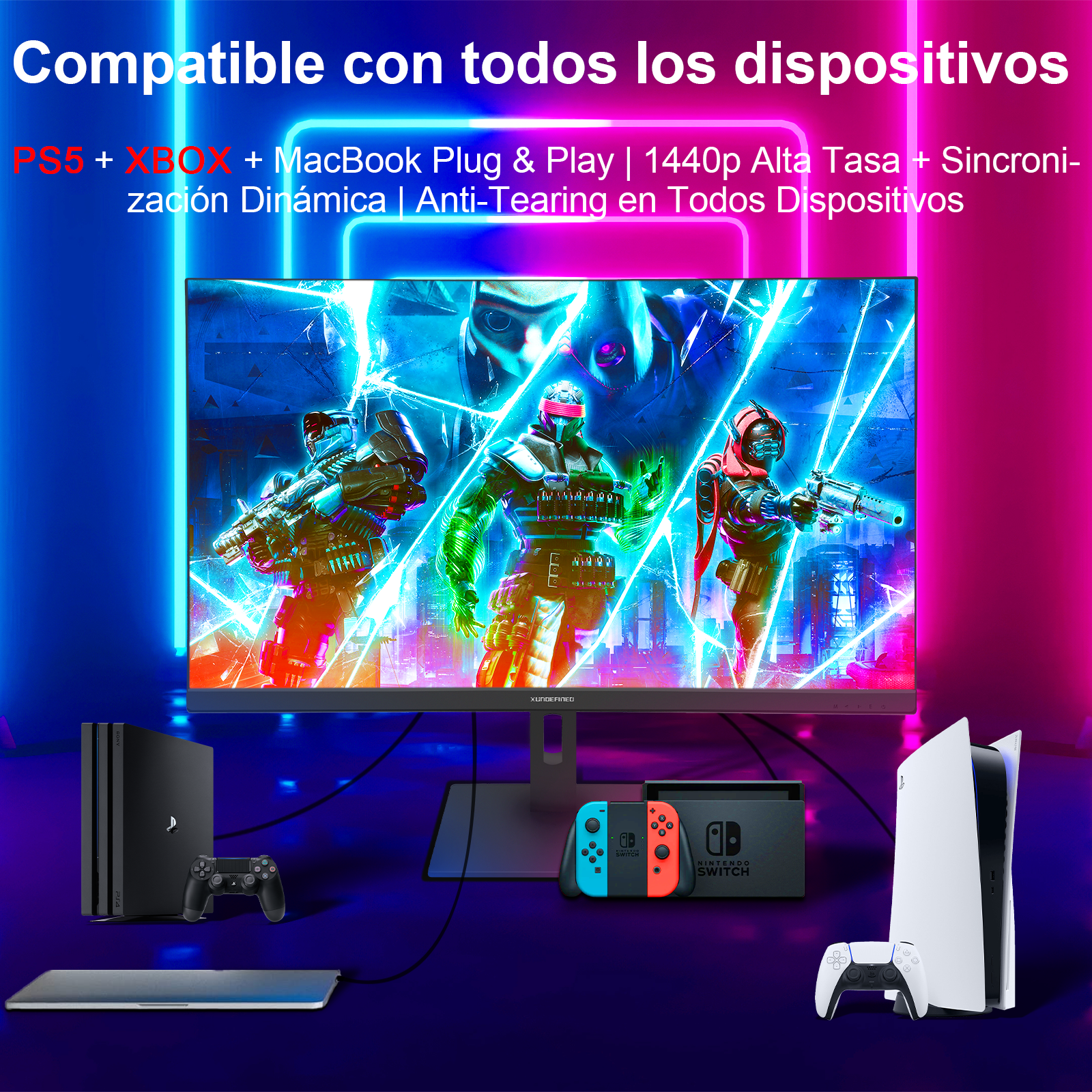 Monitor Gamer Xundefined 32''2K QHD 2560*1440 180hz Bocina Altura Ajustable Giro 180° XG32QH18B PIP,Compatible con PS y Xbox 1440P – Pantalla Gaming y Oficina, Imagen Fluida y Ultra Detallada