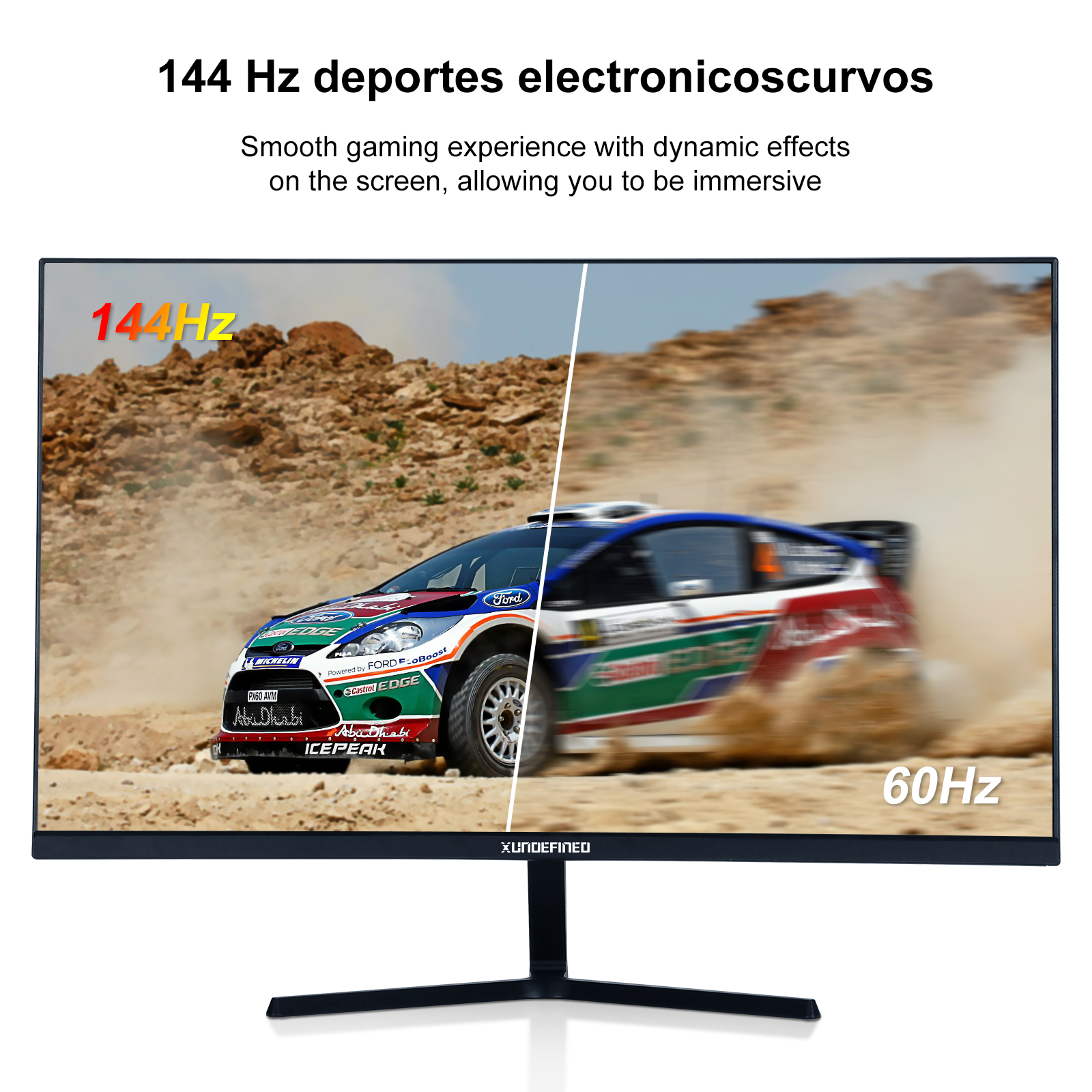 Monitor gamer Xundefined 27” FHD 1K 144Hz FreeSync con Bocinas, HDMI + DP, Compatible 120Hz y Soporte VESA