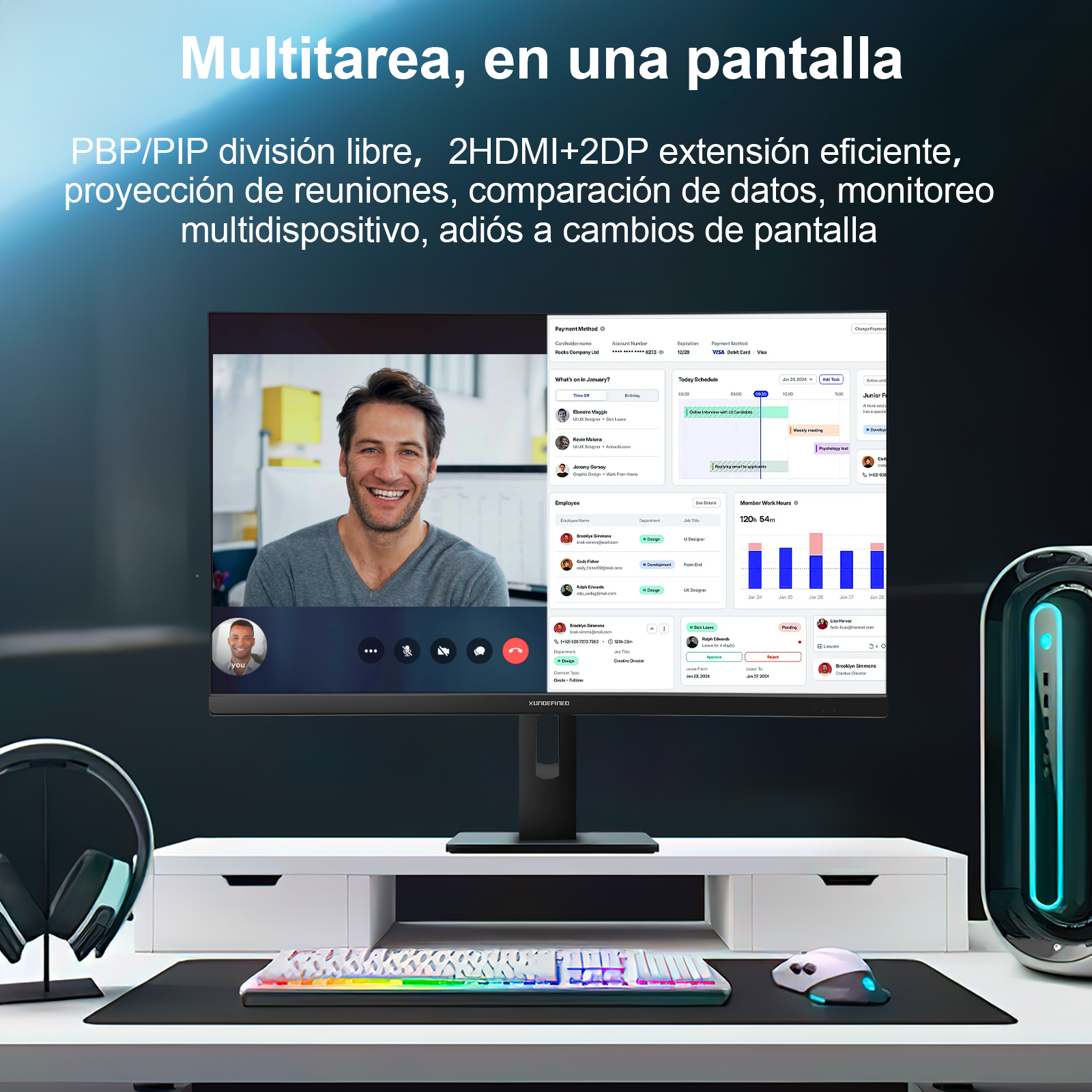 Monitor Gamer Xundefined 32''2K QHD 2560*1440 180hz Bocina Altura Ajustable Giro 180° XG32QH18B PIP,Compatible con PS y Xbox 1440P – Pantalla Gaming y Oficina, Imagen Fluida y Ultra Detallada