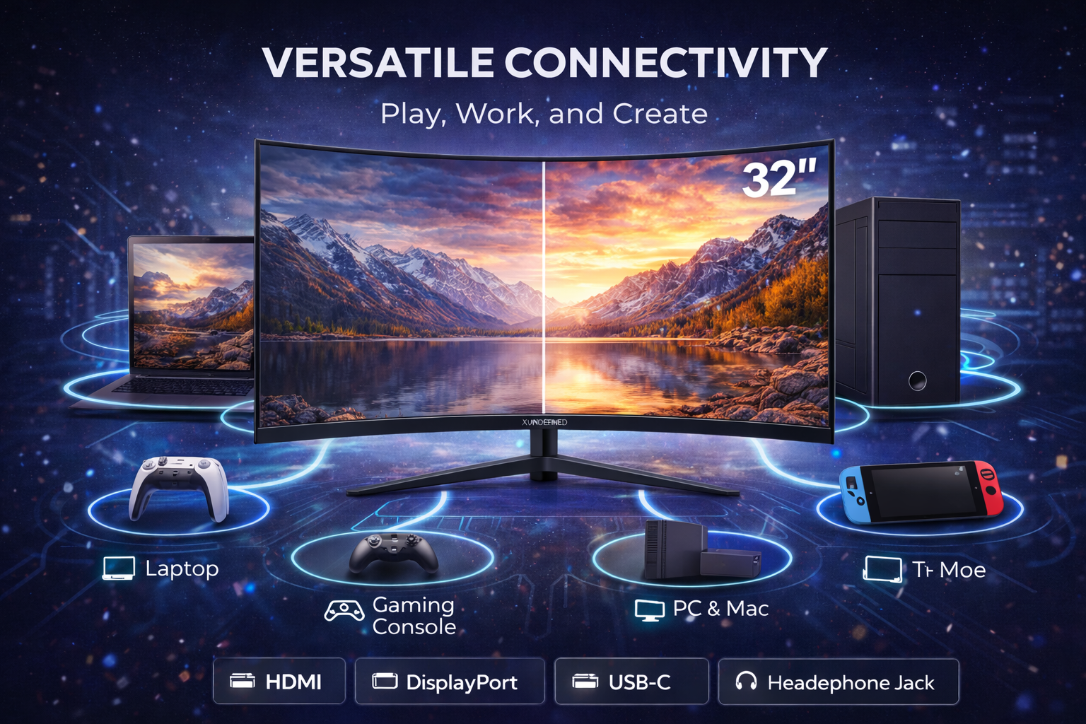 Xundefined Monitor Gamer 32 4k Uhd Curvo Design Edition Ideal para Creativos, Trabajo Remoto y Entretenimiento (Compatible PS5/Xbox)