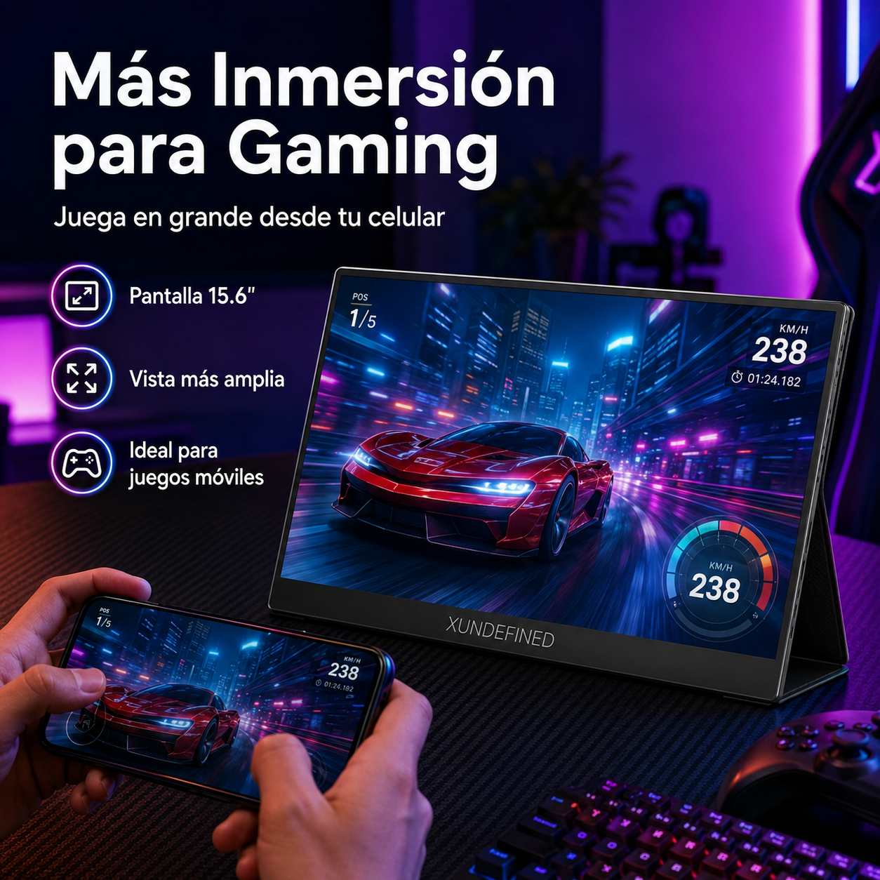 Monitor Portátil Inalámbrico 15.6 Full HD Para Celular Segunda Pantalla Wireless Compatible Android iPhone Trabajo Juegos Viajes XUNDEFINED