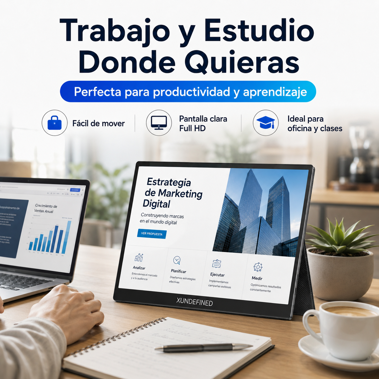 Monitor Portátil Inalámbrico 15.6 Full HD Para Celular Segunda Pantalla Wireless Compatible Android iPhone Trabajo Juegos Viajes XUNDEFINED
