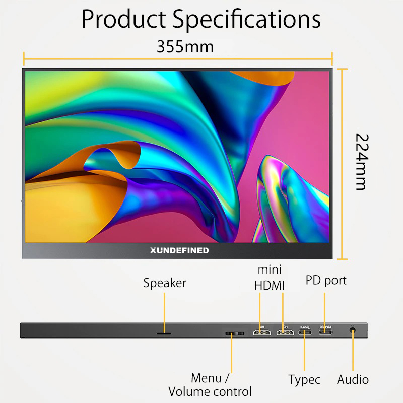 16 inches portable monitor removable ips screen 2.5K HDR with speaker audio multi-function support multi-interface ultra-thin rotatable