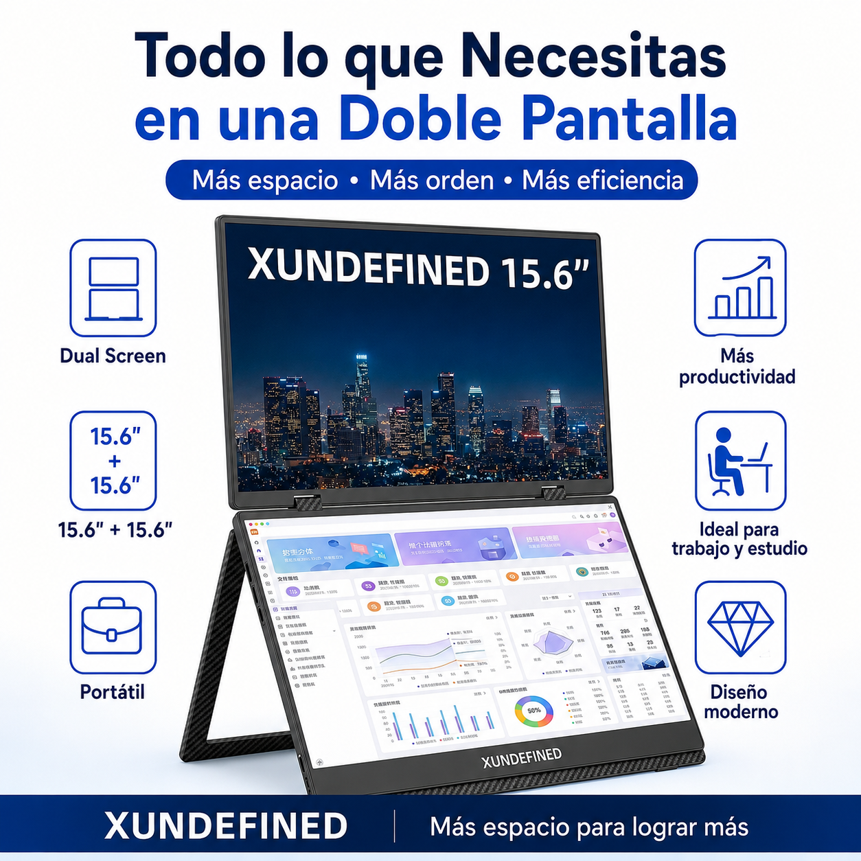 Monitor portátil Xundefined de 15.6 pulgadas con doble pantalla 1080p