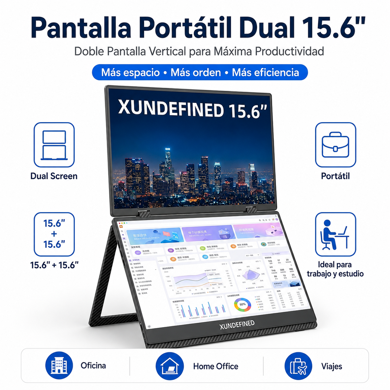 Monitor portátil Xundefined de 15.6 pulgadas con doble pantalla 1080p