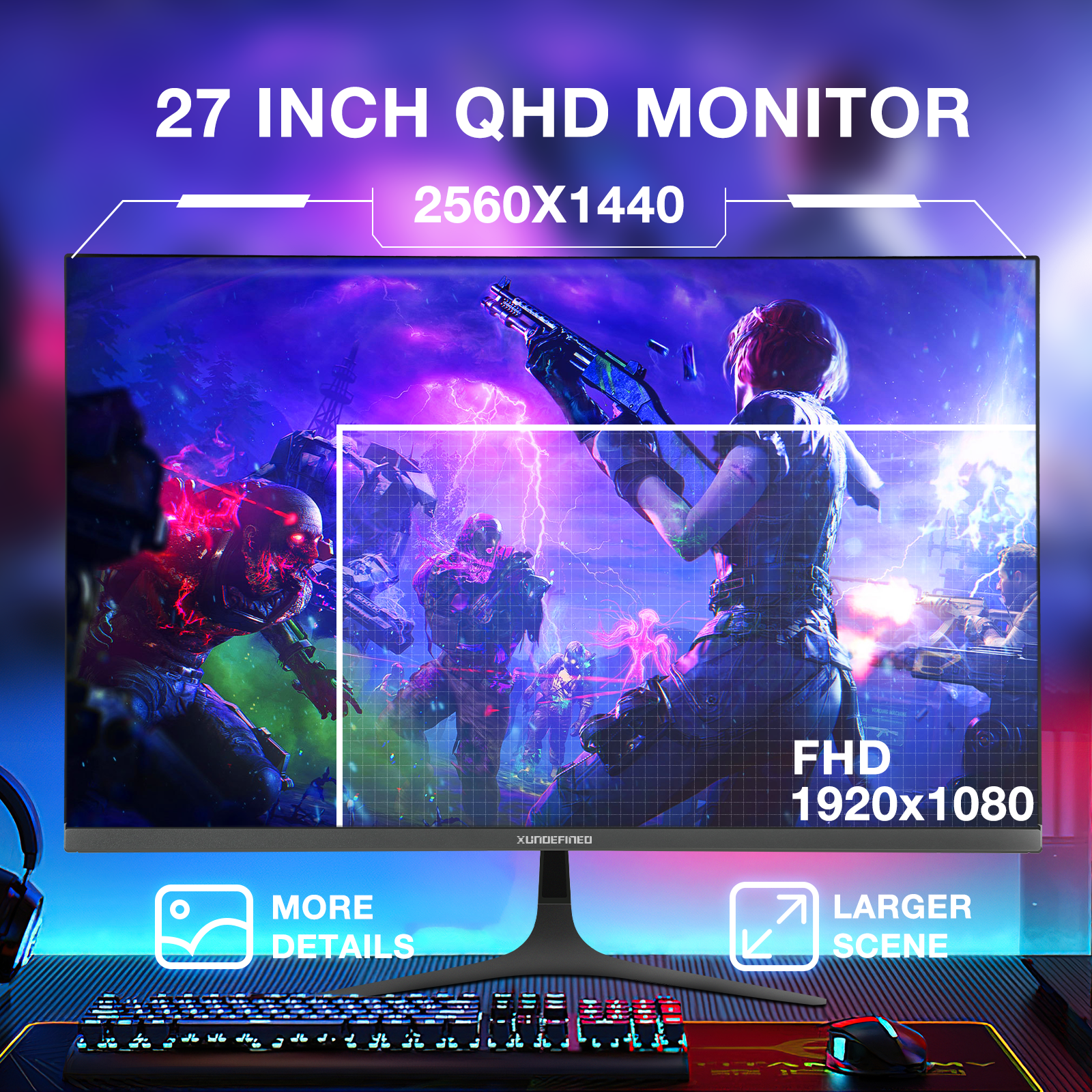 XUNDEFINED 27-Inch QHD 2K Gaming Monitor (No Height-Adjustable Stand Version)