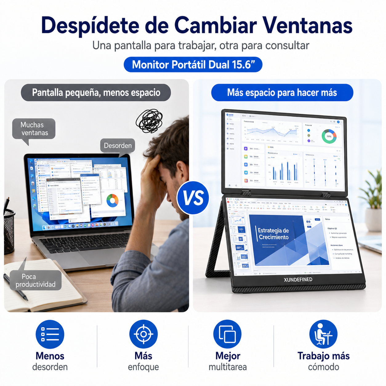 Monitor portátil Xundefined de 15.6 pulgadas con doble pantalla 1080p