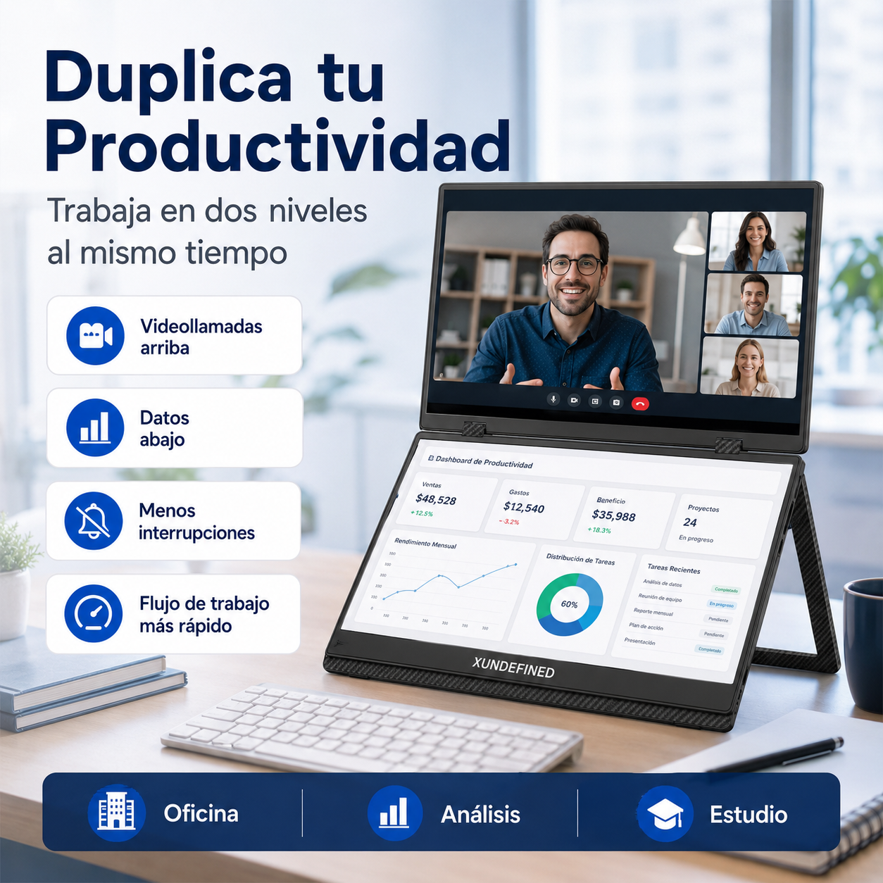 Monitor portátil Xundefined de 15.6 pulgadas con doble pantalla 1080p