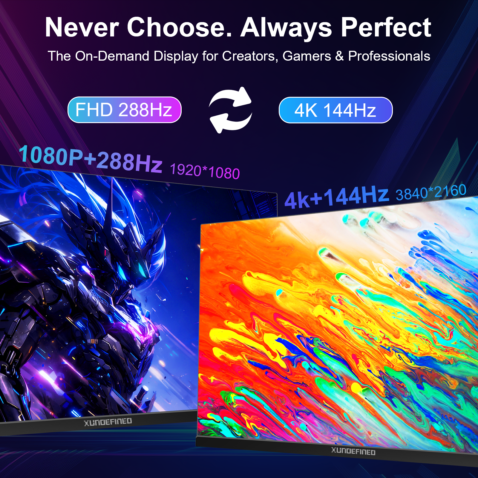 Monitor Gamer Xundefined 27 4k Uhd 144hz 3840*2160p y Fhd 288hz Dual Mode 10BIT Altavoces Base Ajustable Compatible Xbox PS 2160P Pivot Pantalla Gaming y Oficina