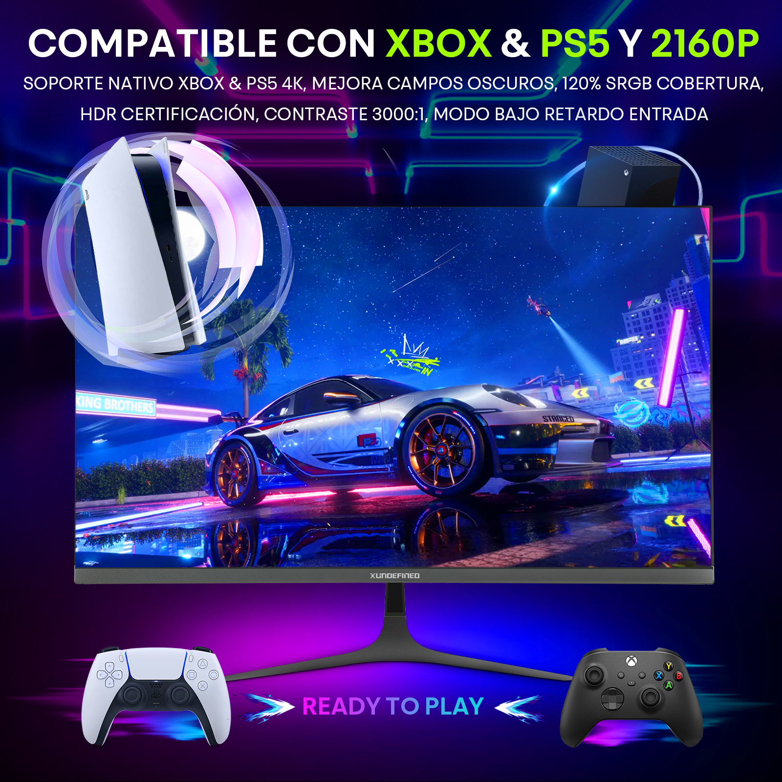 Monitor Gamer Xundefined 27 Pulgadas 2K QHD 260Hz 2560x1440 IPS Bocina FreeSync Compatible Xbox PS 1ms HDMI DP Gaming Competitivo Oficina Diseño