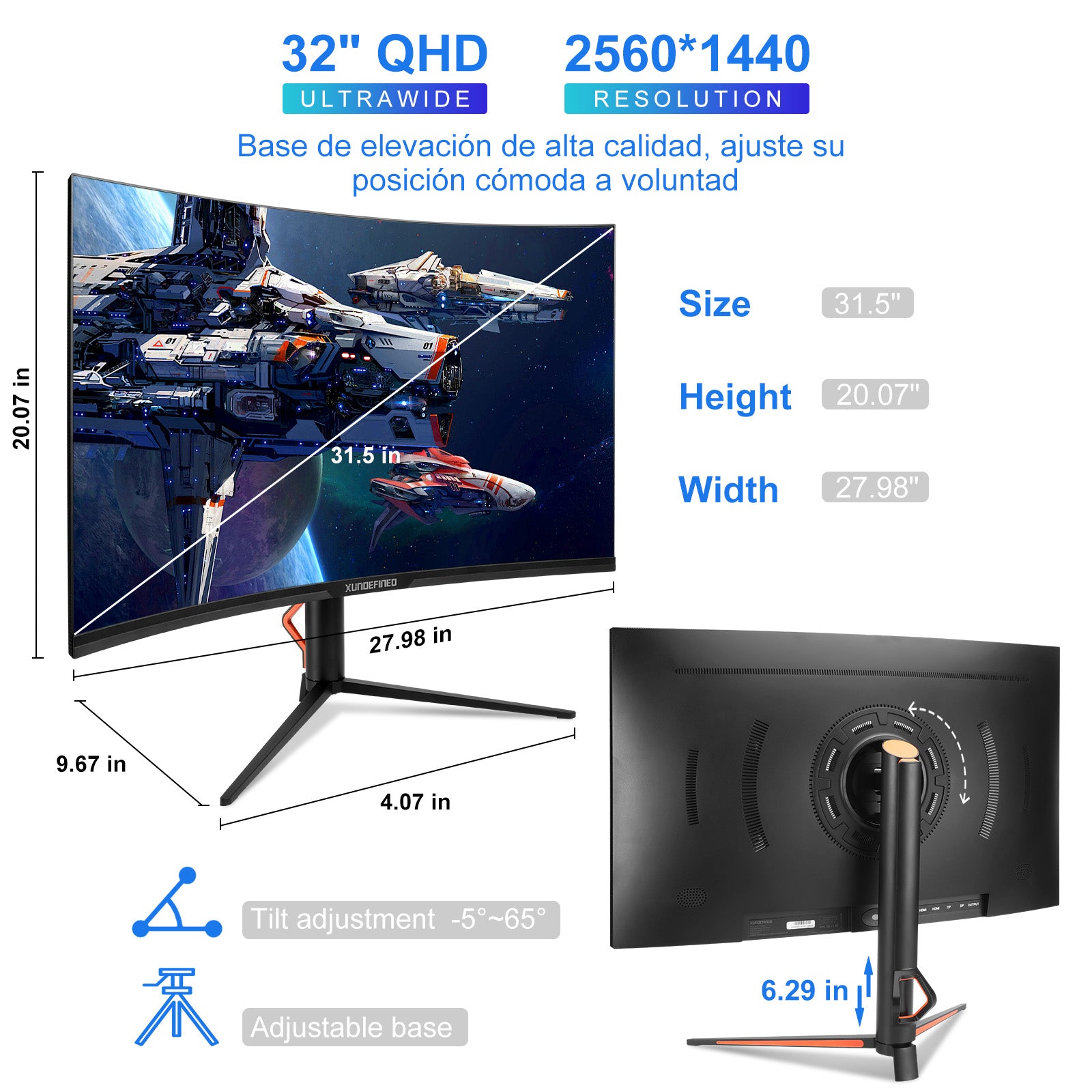 32 inches 2k xundefined curved computer gaming Monitor 165hz Rotation Lifting Speaker