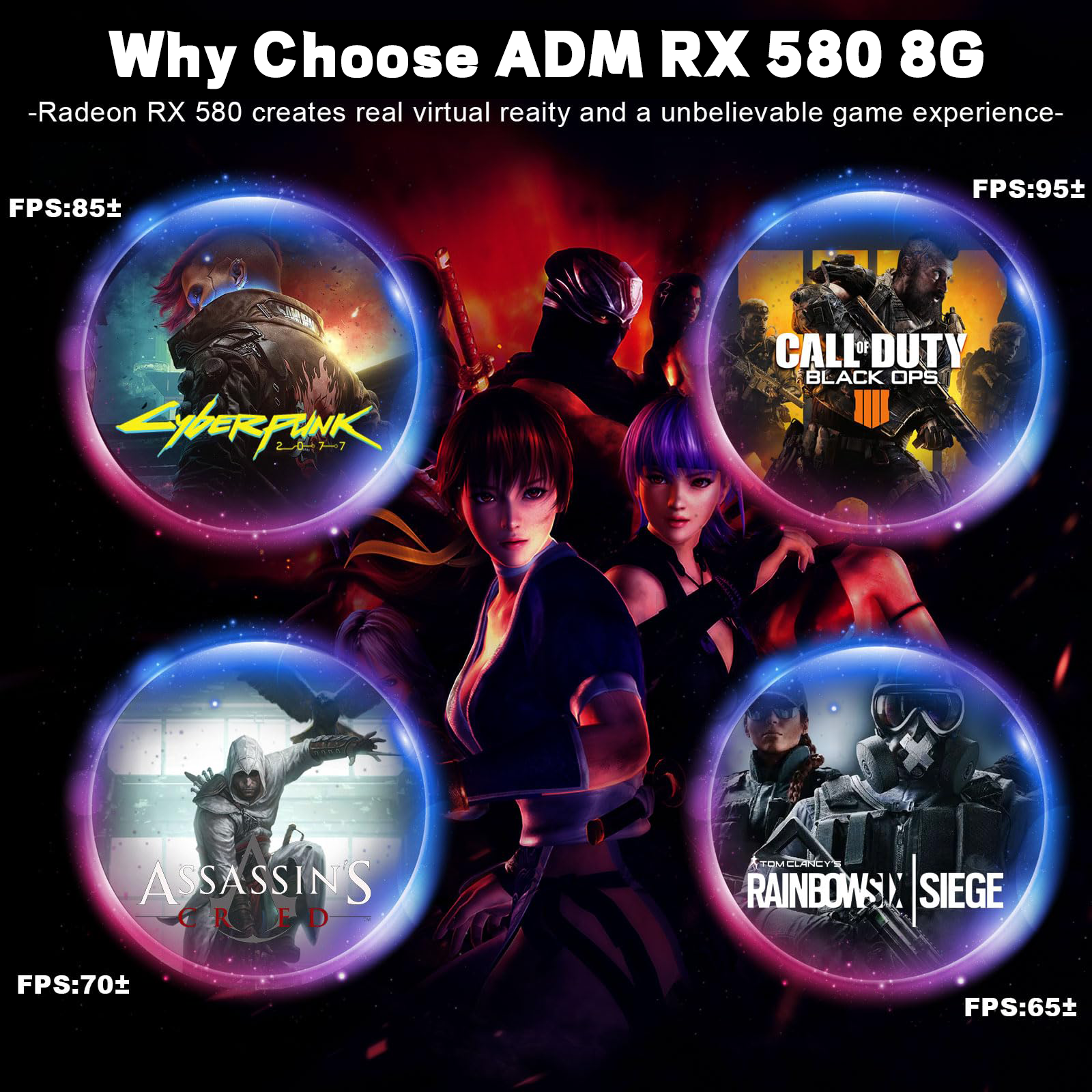 Xundefined Desktop computer game graphics card Rx 500 Series Rx 580 2048sp 8gb Video Card