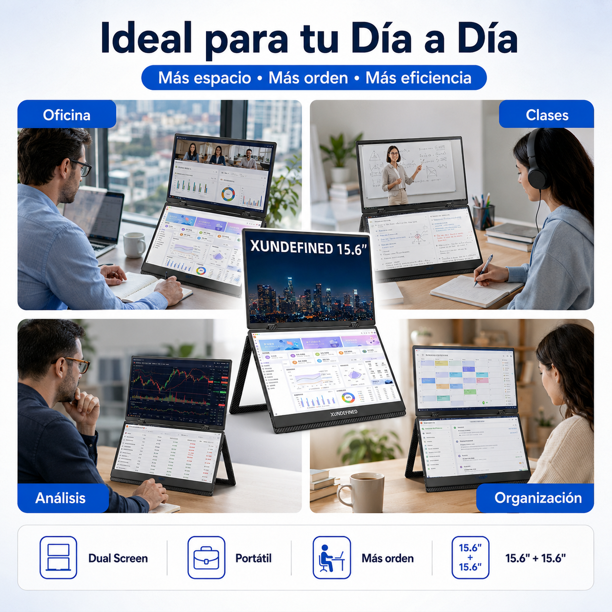 Monitor portátil Xundefined de 15.6 pulgadas con doble pantalla 1080p