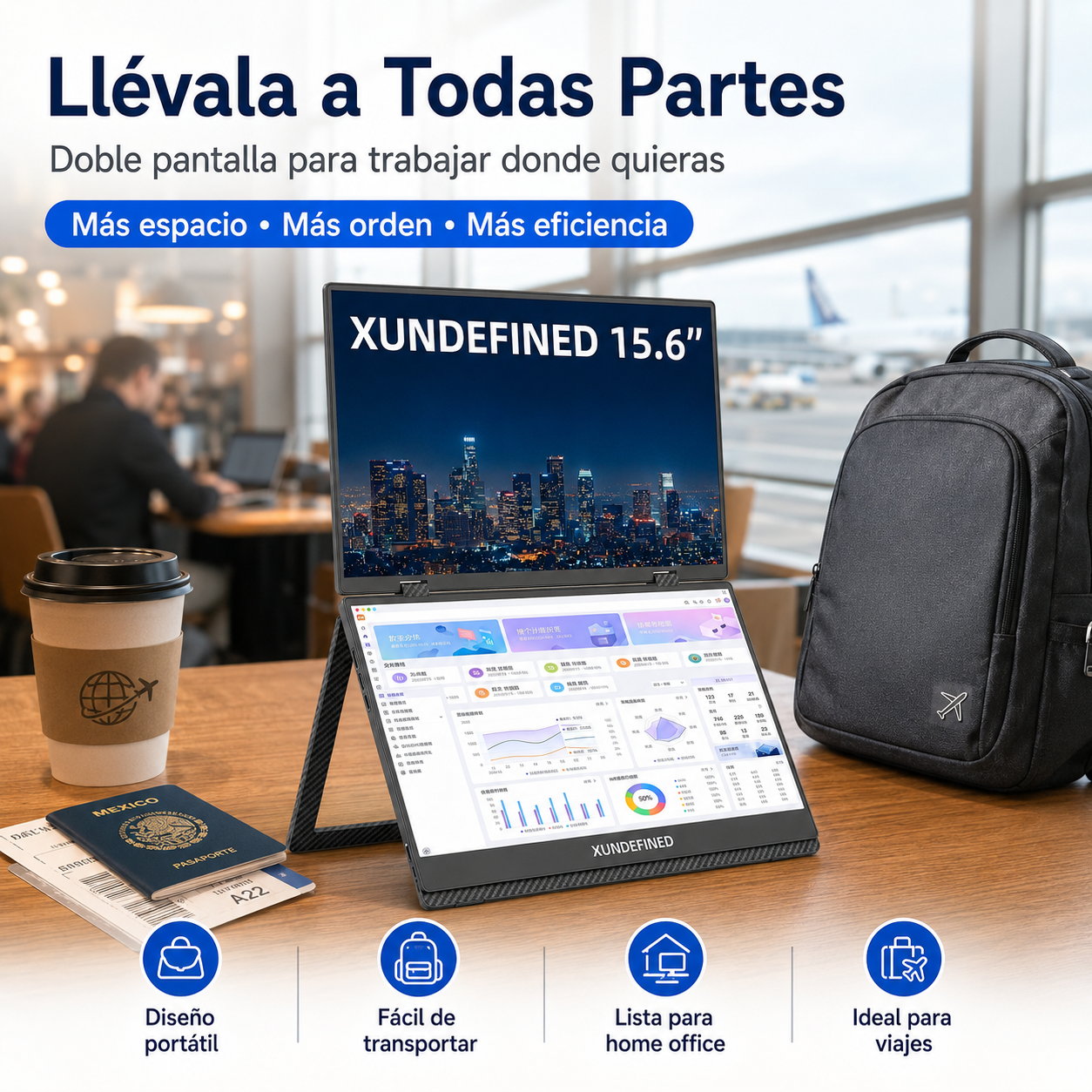 Monitor portátil Xundefined de 15.6 pulgadas con doble pantalla 1080p