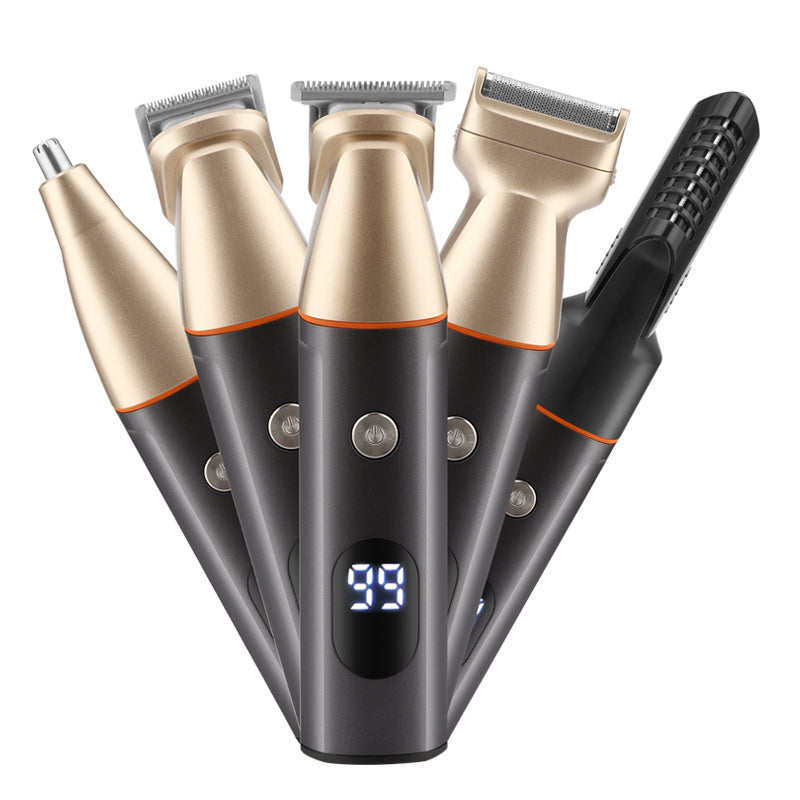 Xundefined Afeitadora Eléctrica LK-881 Dorado | Base de Carga 5 en 1, 5 Cabezales Intercambiables, Acero Inoxidable IPX7, Autonomía 90min, Diseño Ergonómico