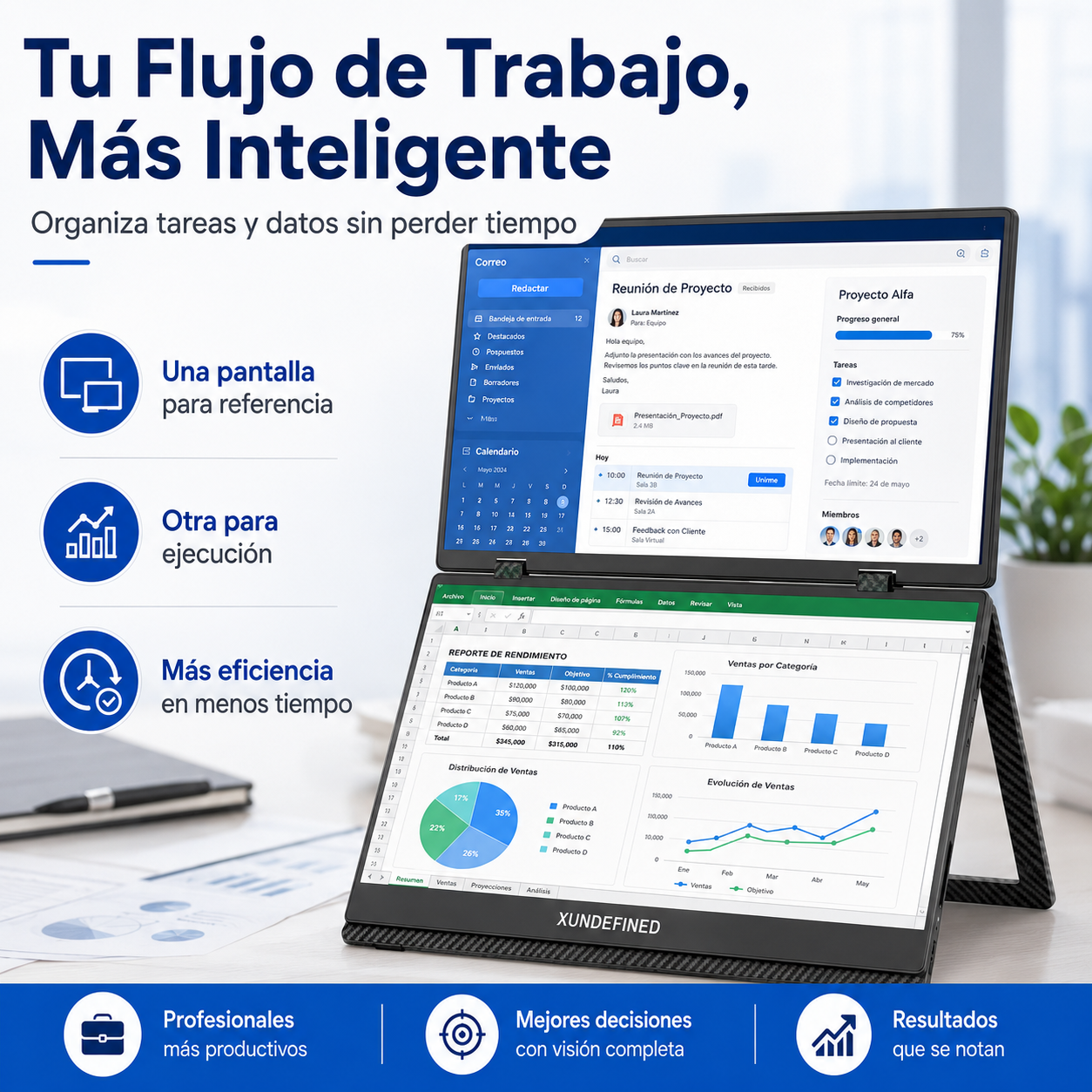 Monitor portátil Xundefined de 15.6 pulgadas con doble pantalla 1080p