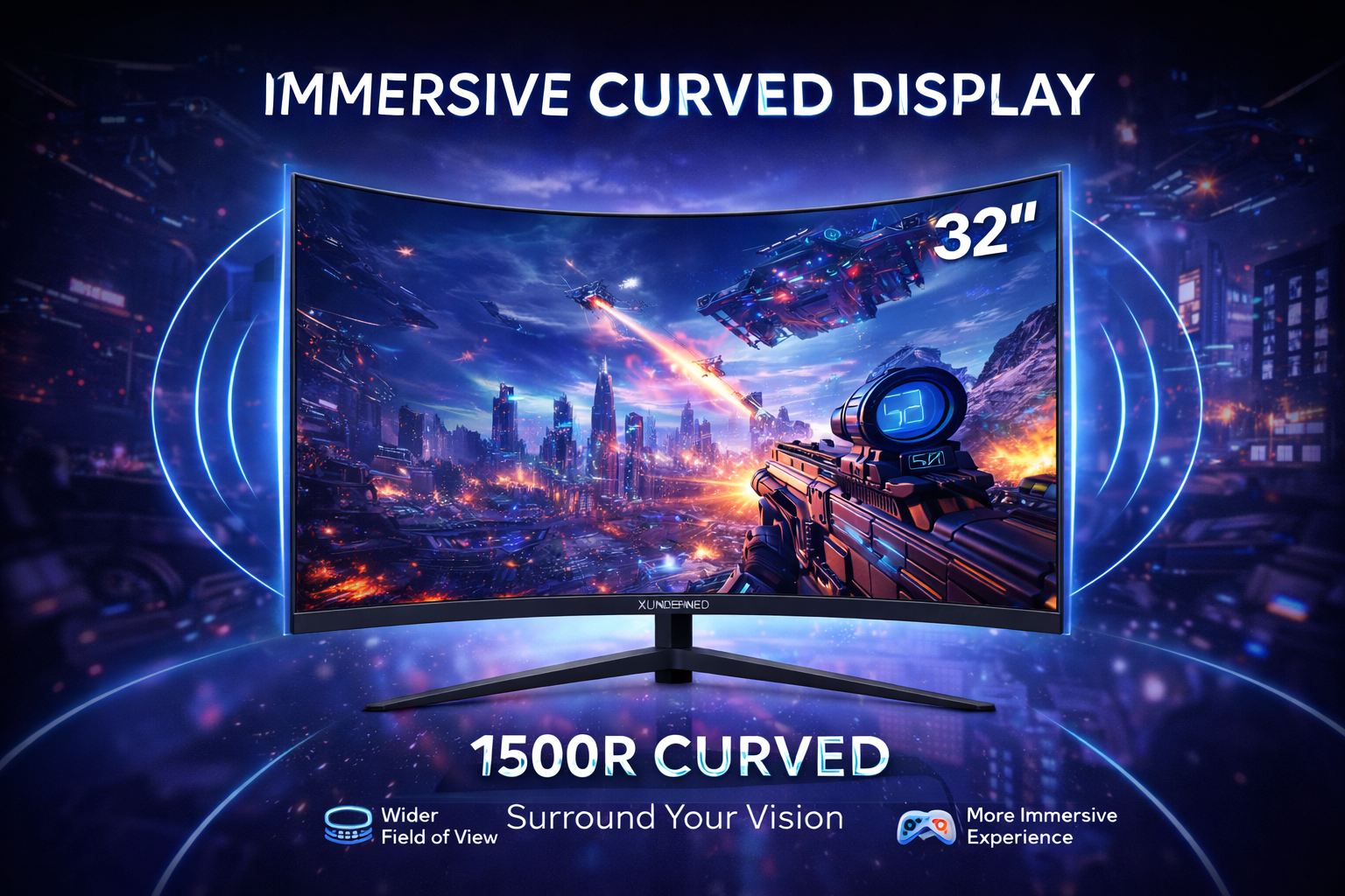 Xundefined Monitor Gamer 32 4k Uhd Curvo Design Edition Ideal para Creativos, Trabajo Remoto y Entretenimiento (Compatible PS5/Xbox)