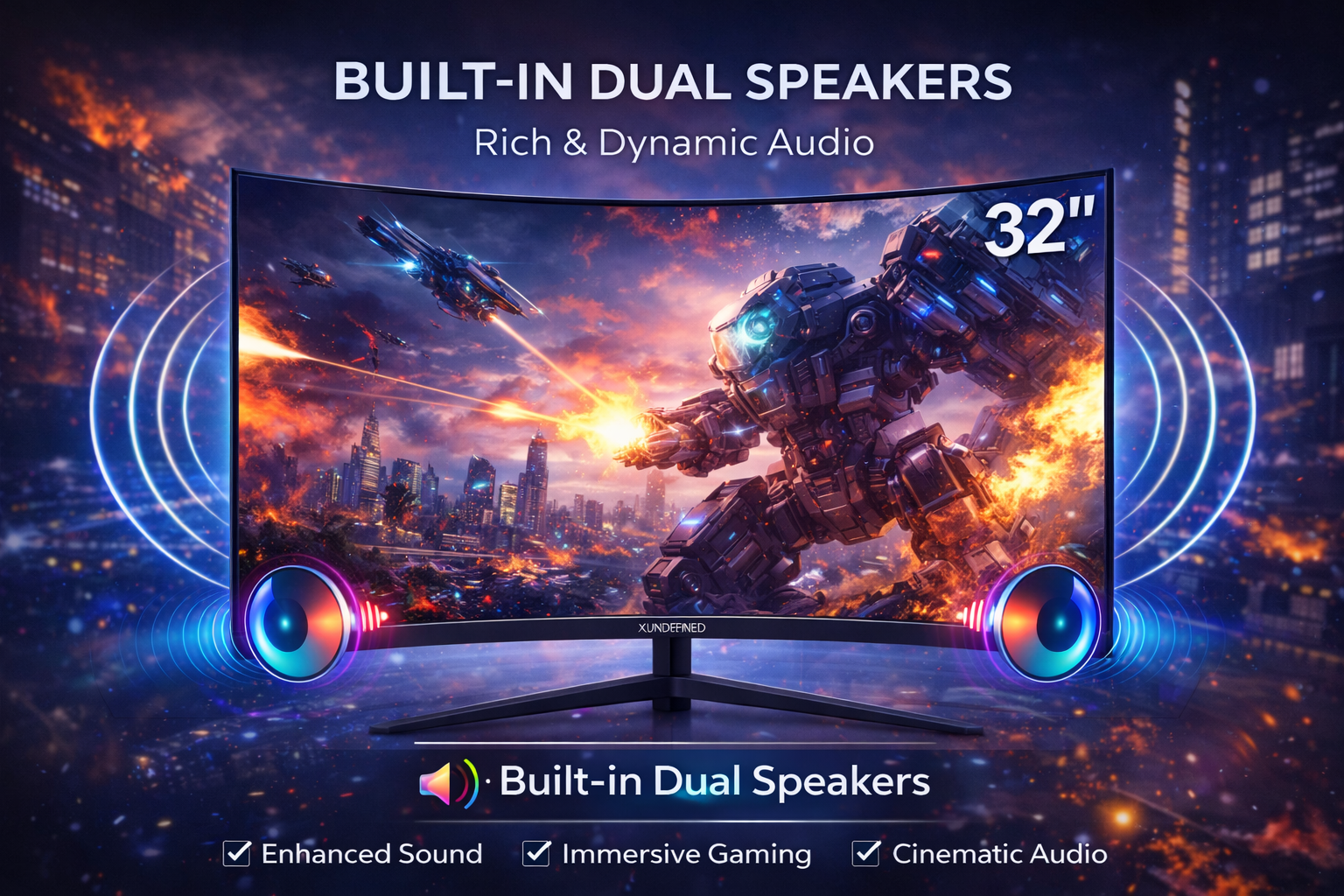 Xundefined Monitor Gamer 32 4k Uhd Curvo Design Edition Ideal para Creativos, Trabajo Remoto y Entretenimiento (Compatible PS5/Xbox)