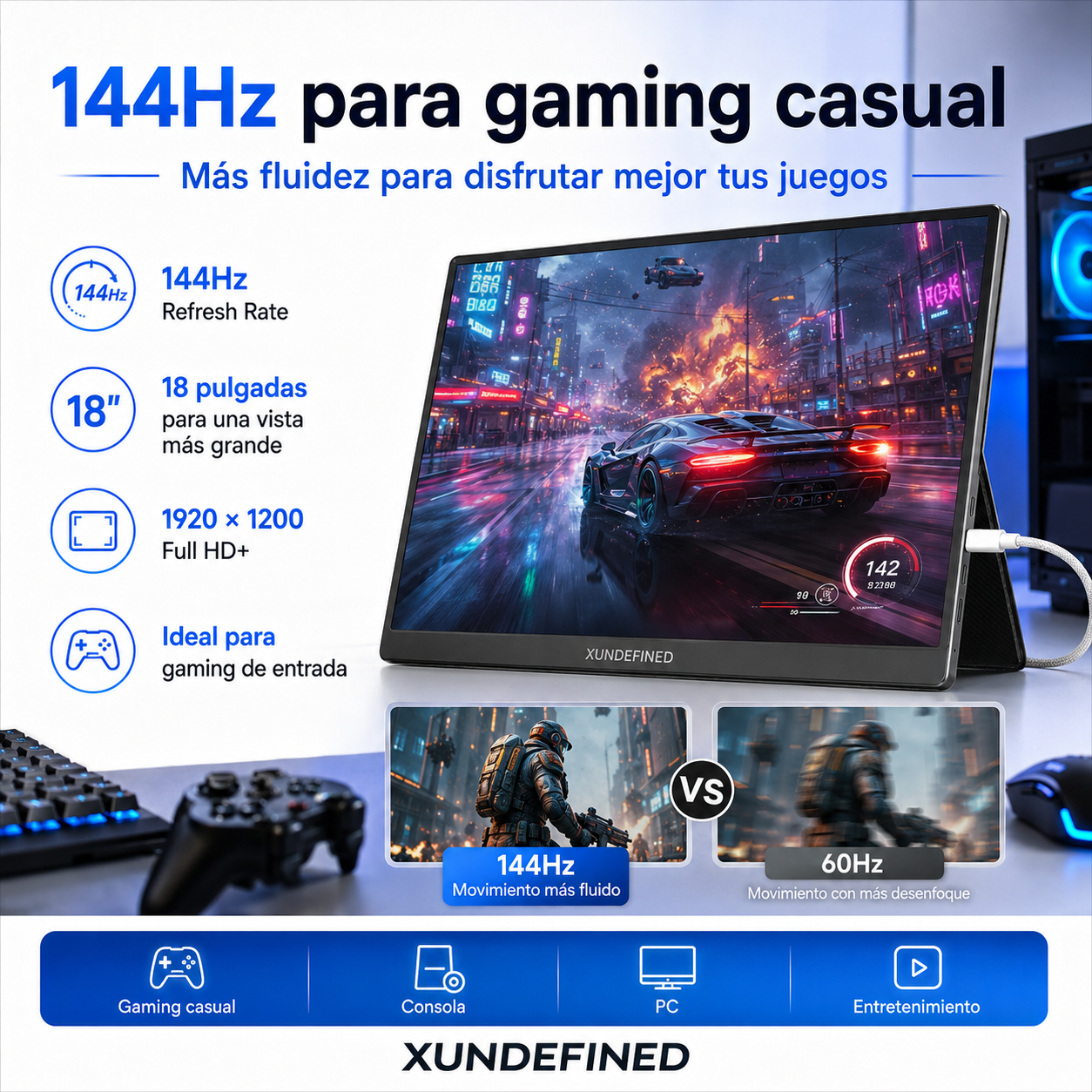 Monitor Portátil 18 Pulgadas 144Hz 1920x1200P IPS 16:10 USB-C Mini HDMI Con Bocinas Para Laptop PC Mac PS5 Xbox Switch
