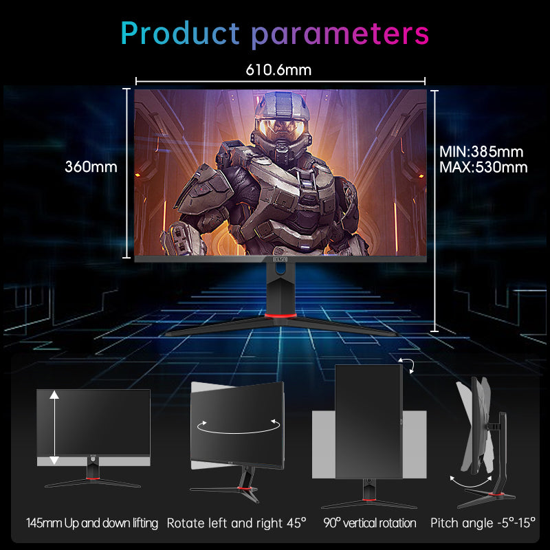 27 inches computer gamer monitor Adjustable height with speaker high resolution wled